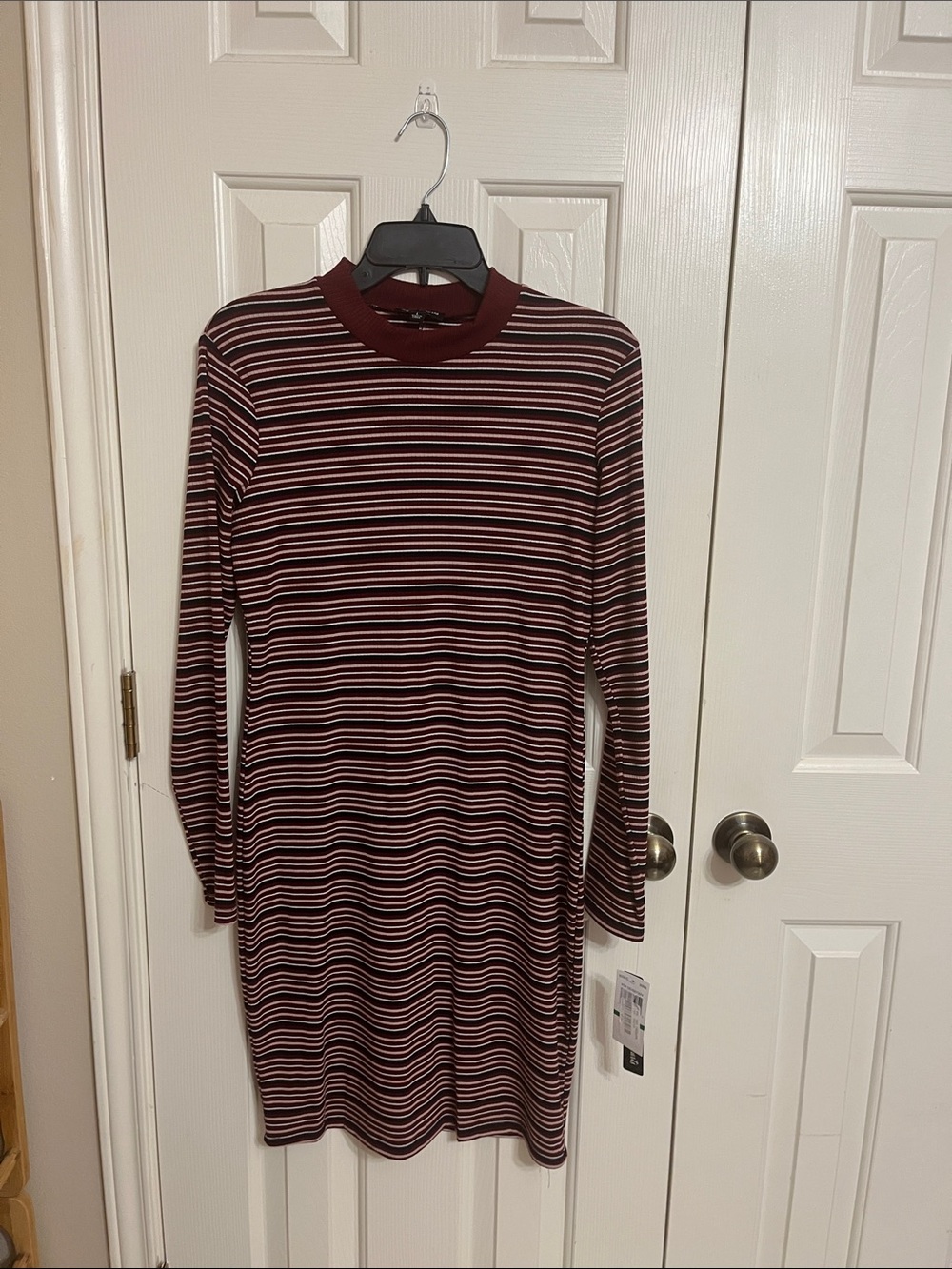 Sequin Hearts Burgundy and Light Pink Striped Long Sleeve Dress